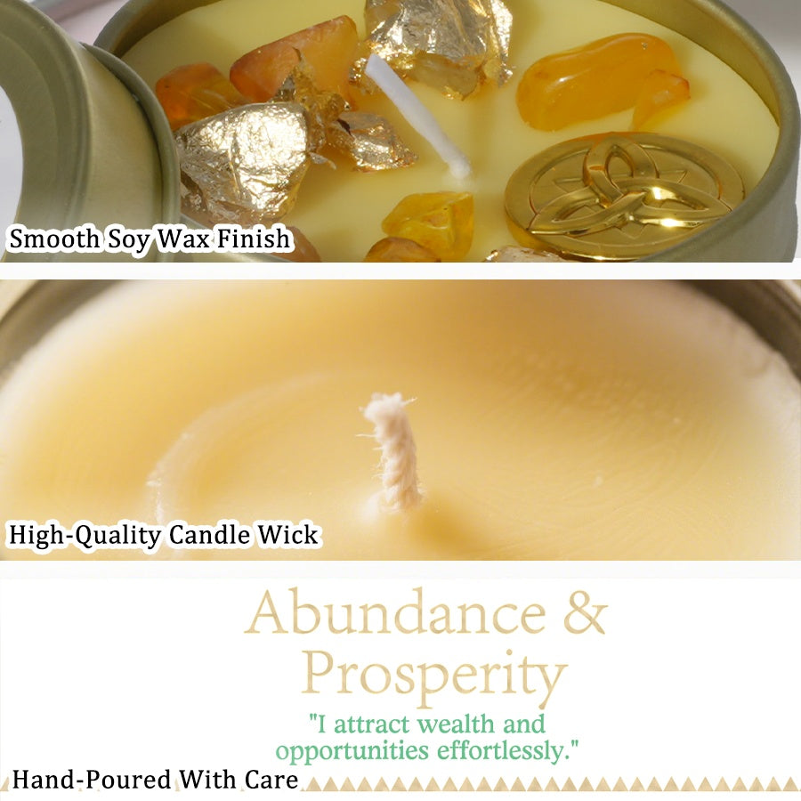 EVODUCK Law of Attraction Abundance Manifestation Candle | Patchouli & Cinnamon 3oz Scented Soy Wax Candle with Yellow & Golden Crystal | for Focus, Meditation, Yoga & Reading