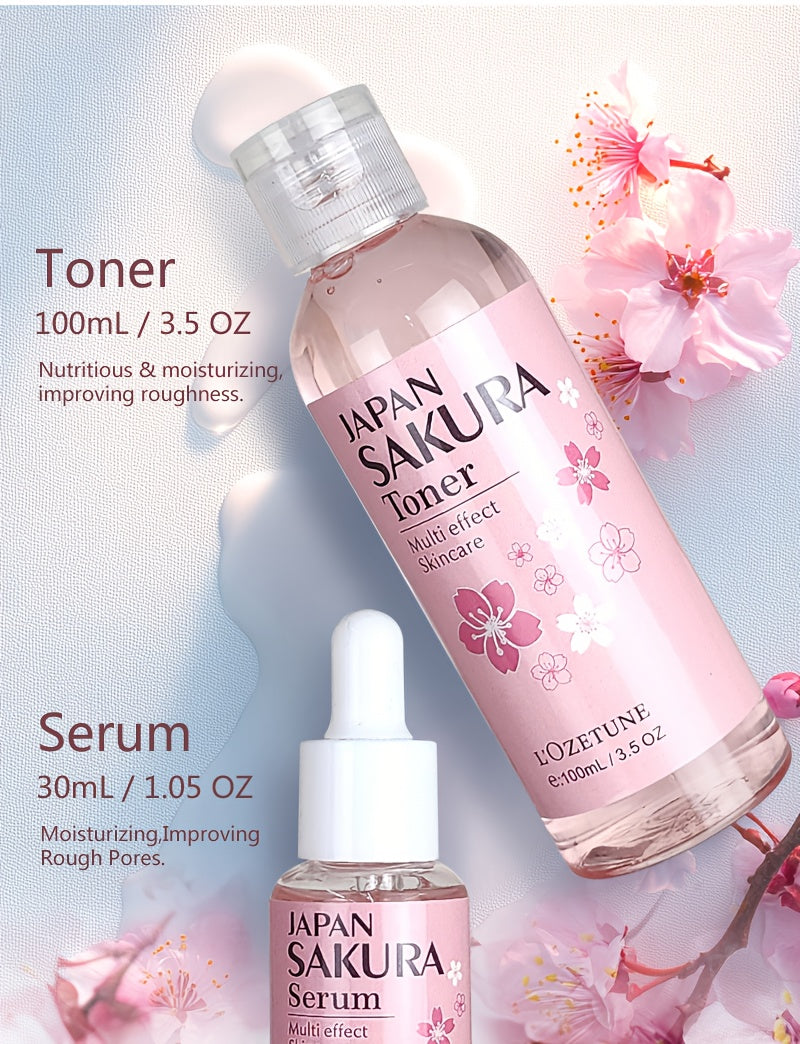 Cherry Blossom Skincare Set: moisturizing toner, eye cream, cleanser, face cream, cherry essence