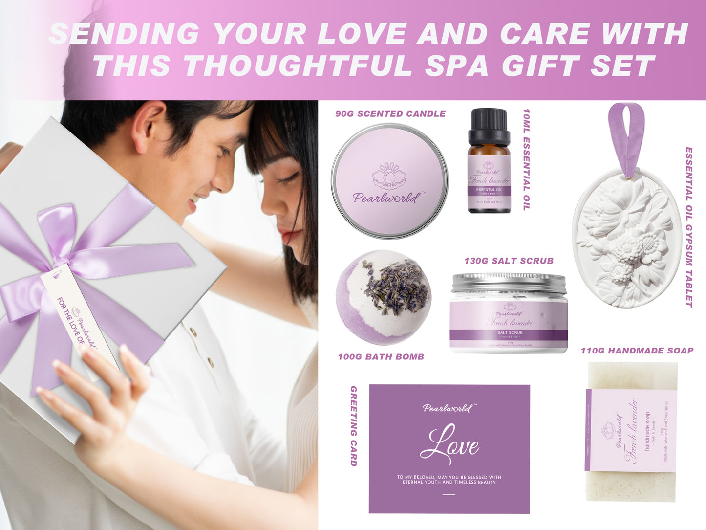 Lavender SPA Gift Box - 8pcs Luxury Bath Set, Natural Handmade
