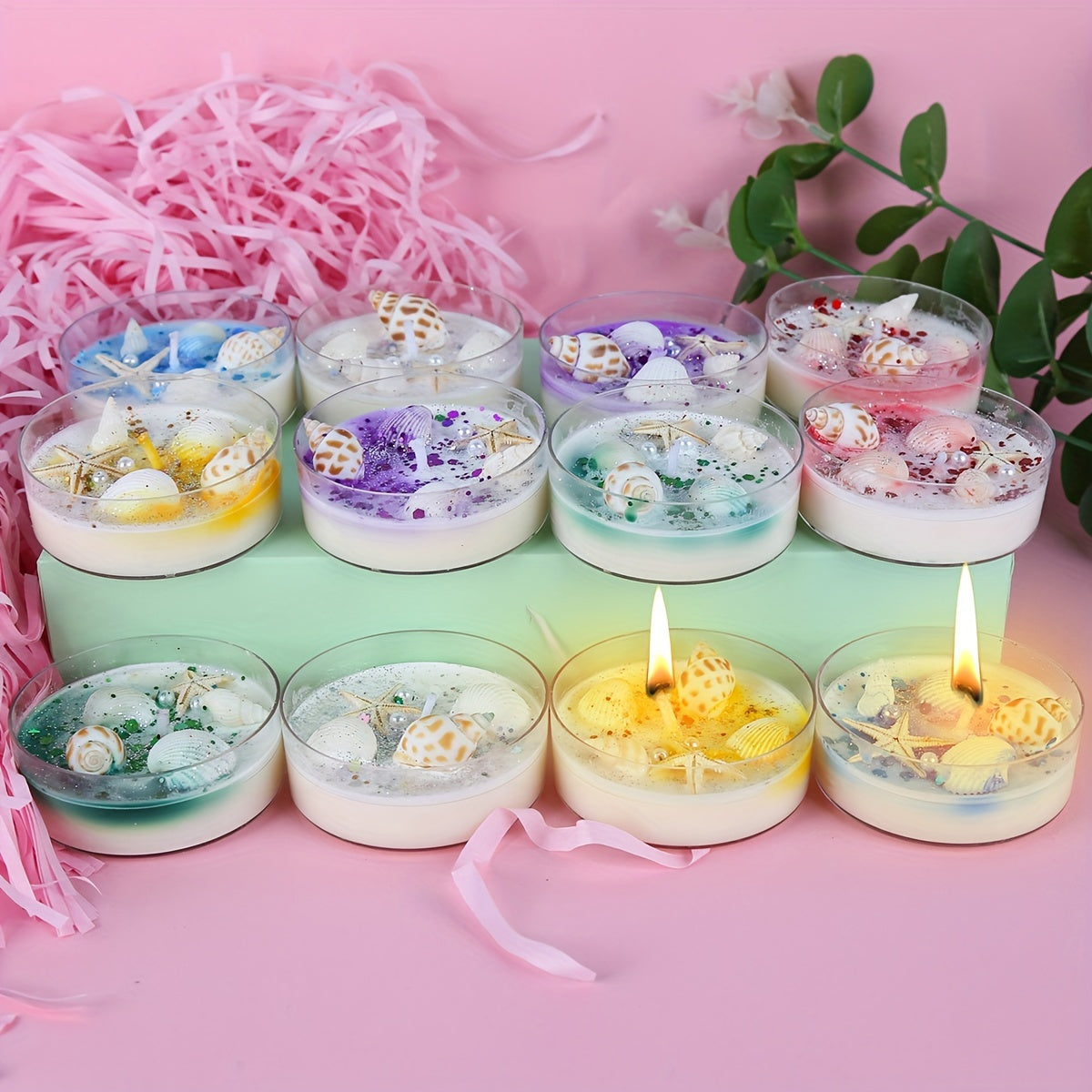 6pcs/Gift Box New Shell Theme Aromatherapy Candles with Pearl Sequin Decoration