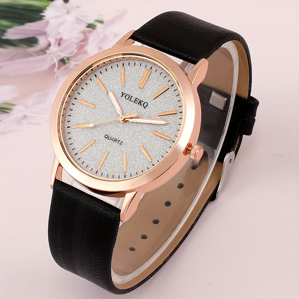 SHAARMS 5pcs Women's & Jewelry Watch & Bracelet Set - Elegant PU Strap Quartz Watch with Bracelets