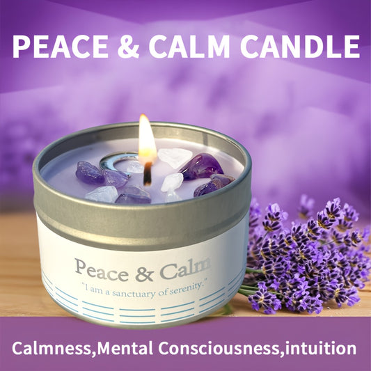 3oz Peace & Calm Law of Attraction Candle - Soy Wax with Lavender & Chamomile Scent, Crystal Ritual Scented Candle for Meditation, Relaxation, and Intuition