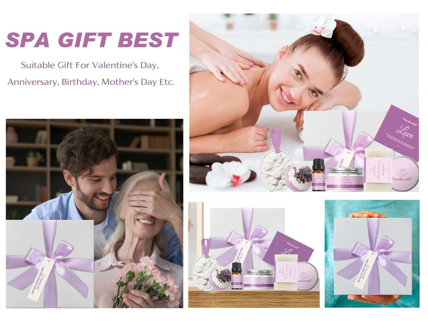Lavender SPA Gift Box - 8pcs Luxury Bath Set, Natural Handmade