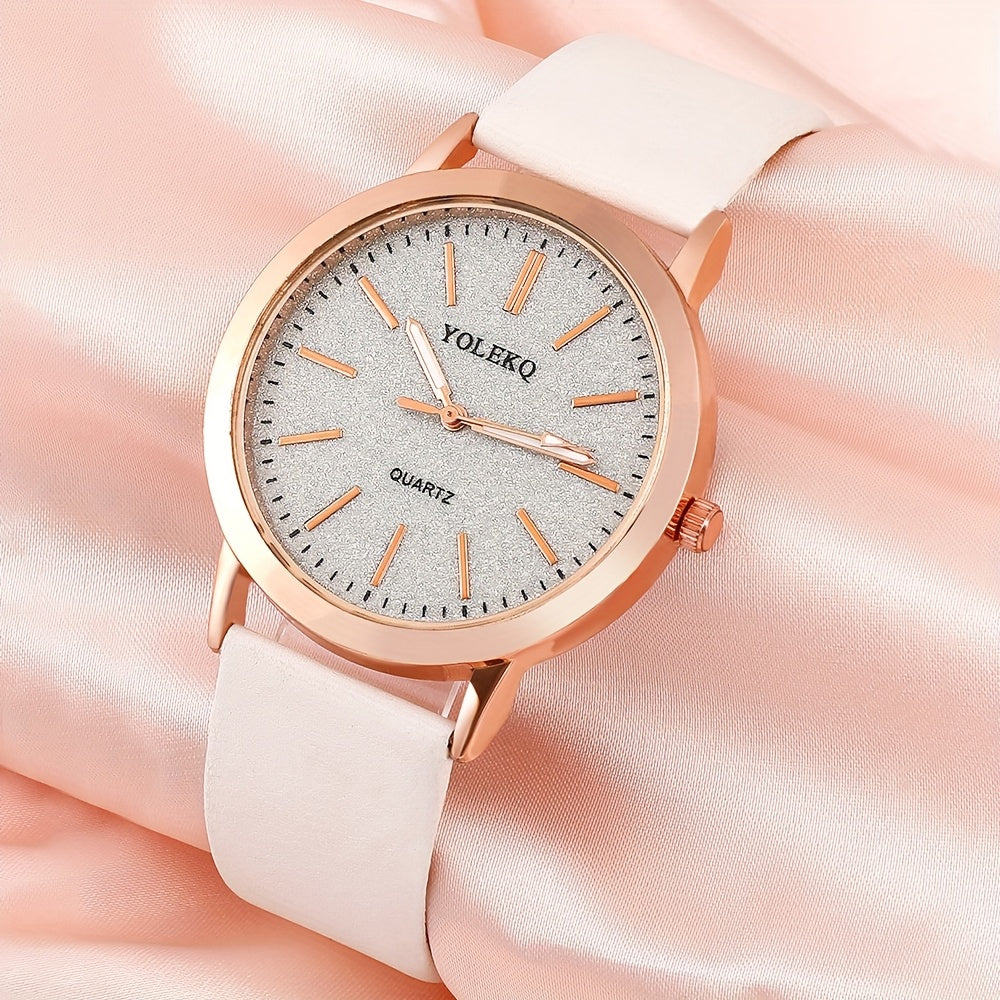 SHAARMS 5pcs Women's & Jewelry Watch & Bracelet Set - Elegant PU Strap Quartz Watch with Bracelets