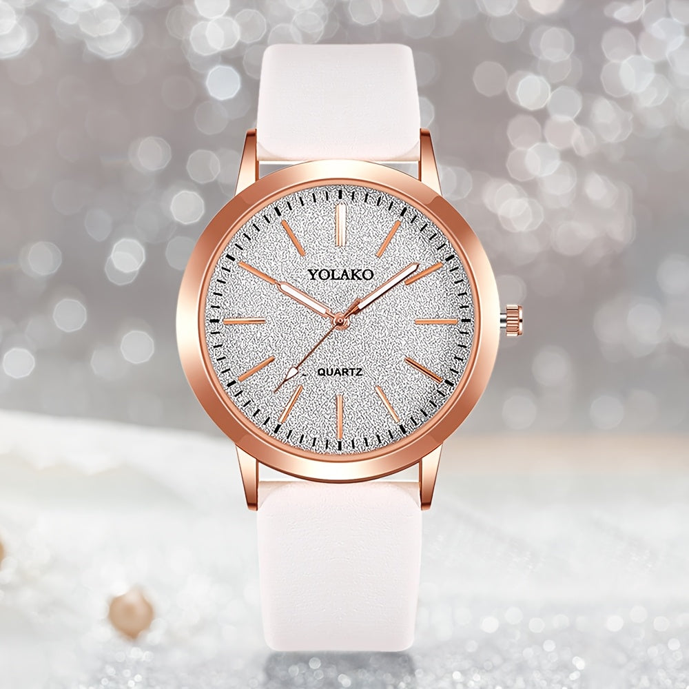 SHAARMS 5pcs Women's & Jewelry Watch & Bracelet Set - Elegant PU Strap Quartz Watch with Bracelets