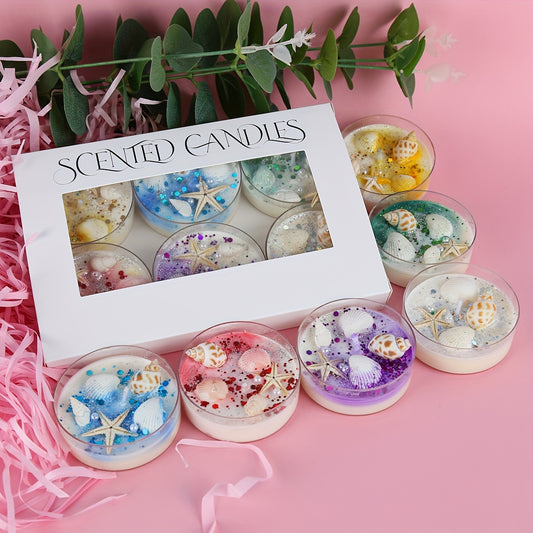 6pcs/Gift Box New Shell Theme Aromatherapy Candles with Pearl Sequin Decoration