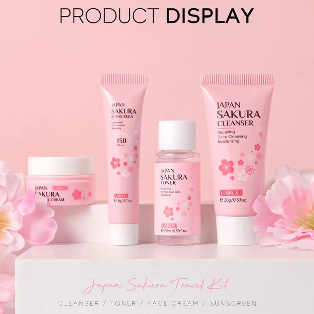 LAIKOU Sakura Skin Care Sets & Kits With Cleanser,Serum,Eye Cream, Travel Kit
