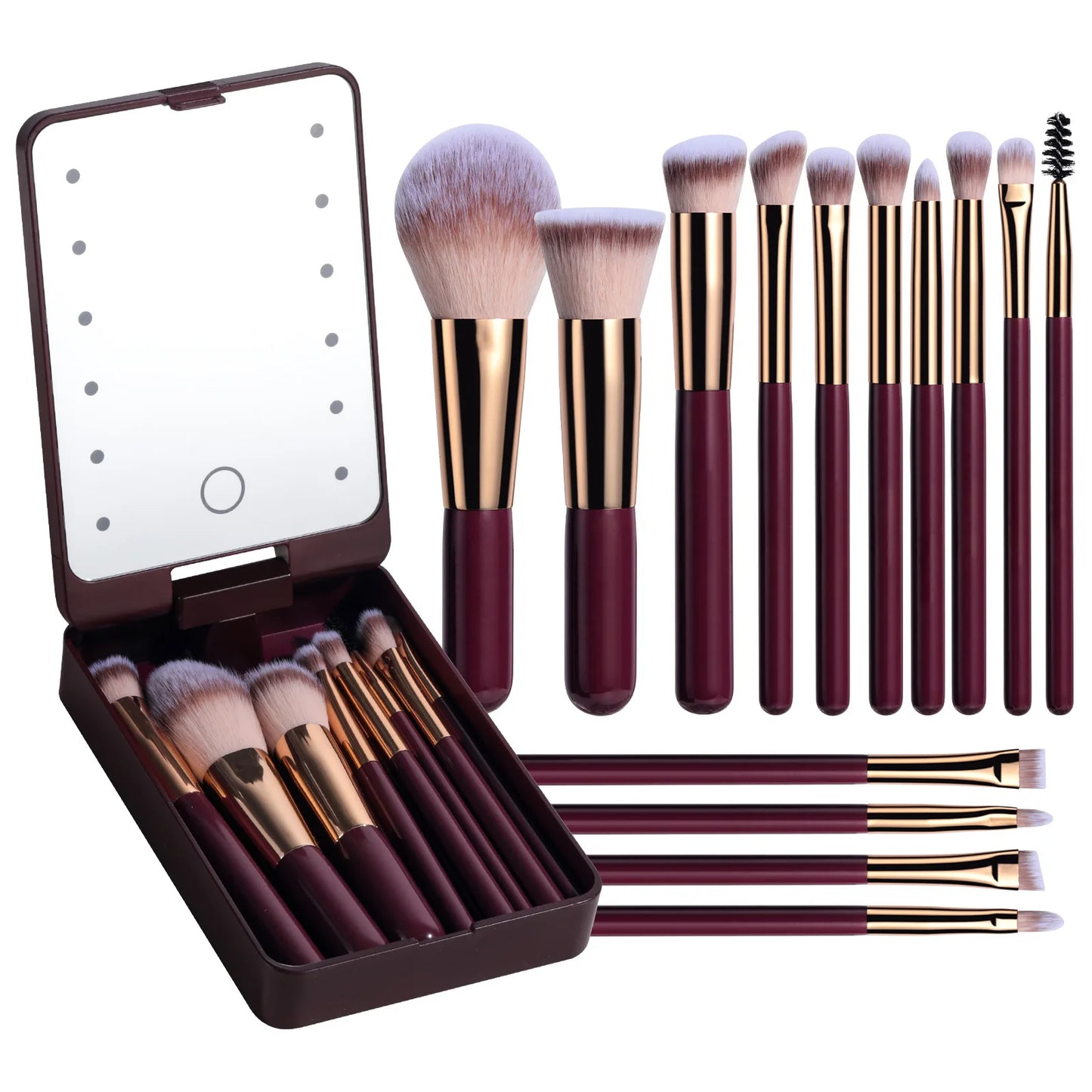 14 PCS Makeup Brush Set LED Light USB Rechargeable Makeup Brushes Kit
