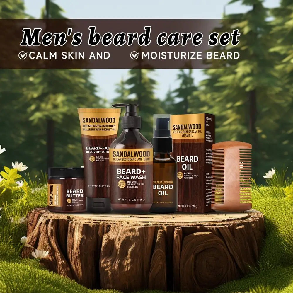 5pcs Beard Care Set Men Beard Oil Mustache Hair Growth 200ml