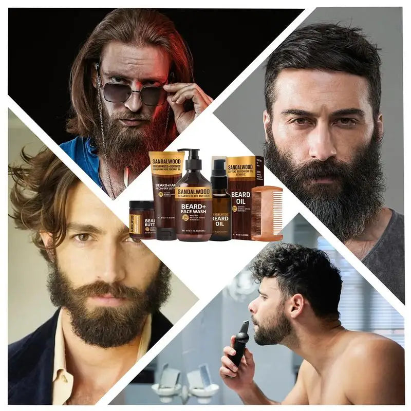5pcs Beard Care Set Men Beard Oil Mustache Hair Growth 200ml