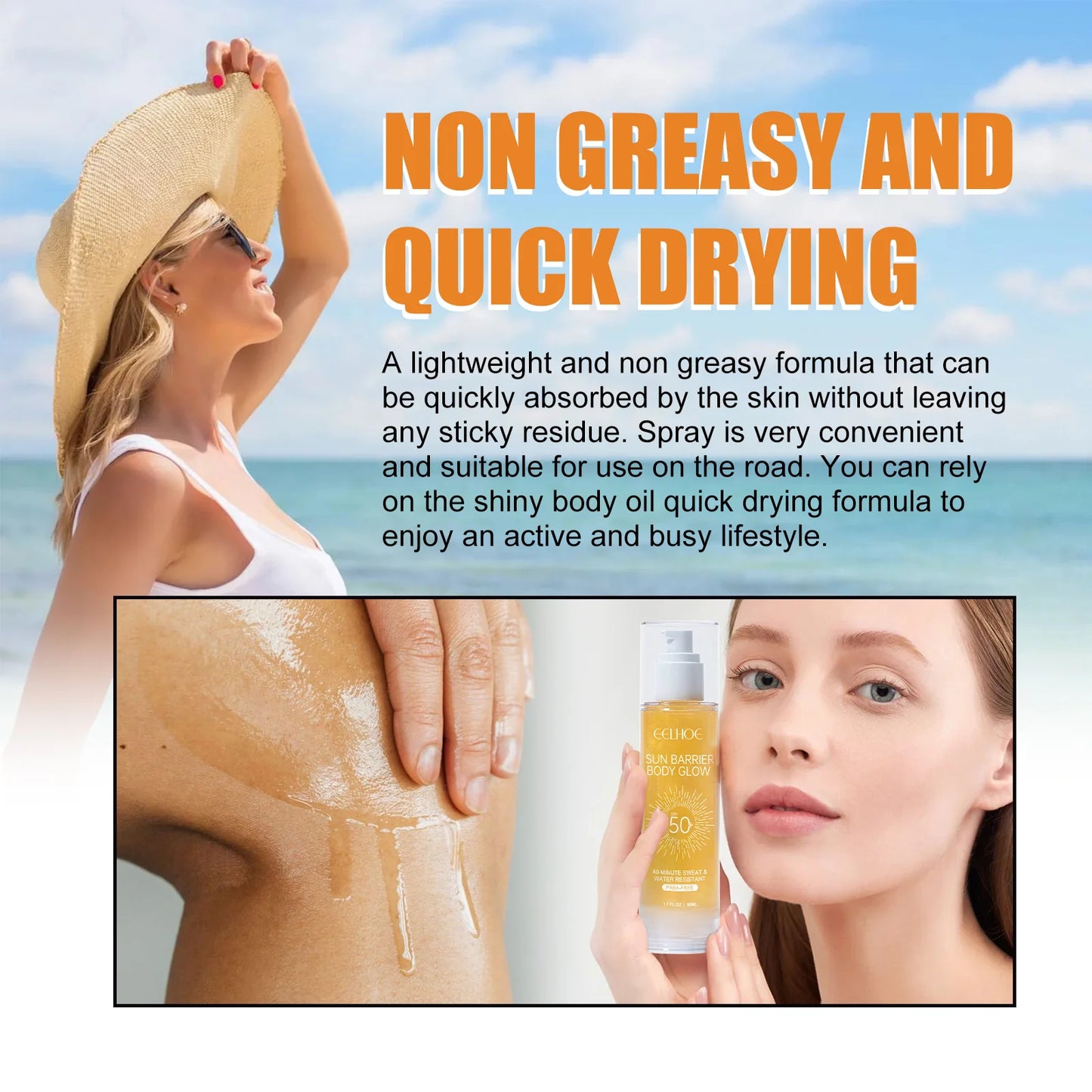Facial Body Sunscreen Spf 50 Waterproof UV Protector Moisturizing