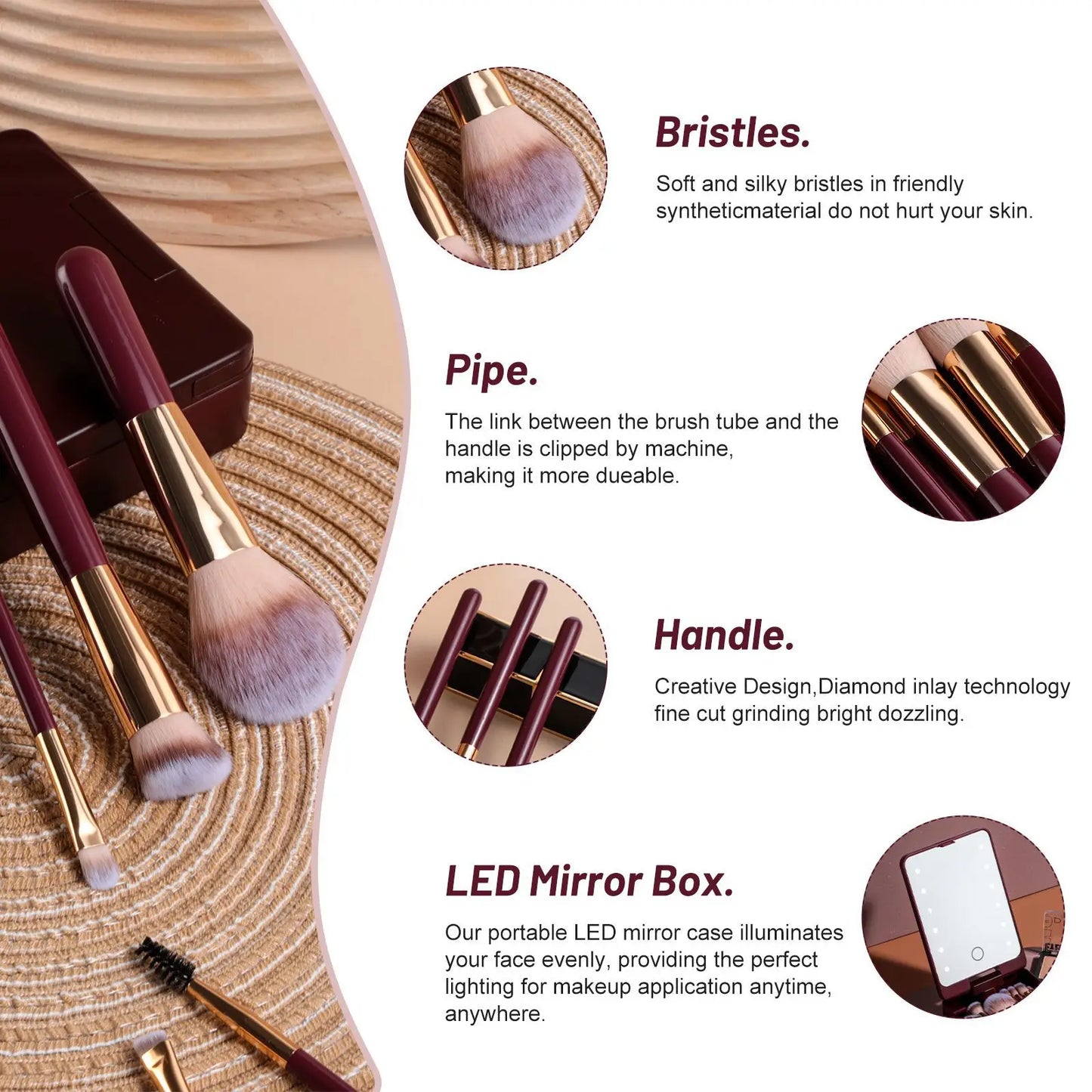 14 PCS Makeup Brush Set LED Light USB Rechargeable Makeup Brushes Kit