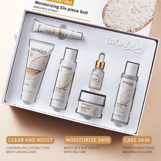 BIOAOUA Rice Puree Rejuvenating and Moisturizing six-piece Set Whitening Firming Anti-aging Beauty Set