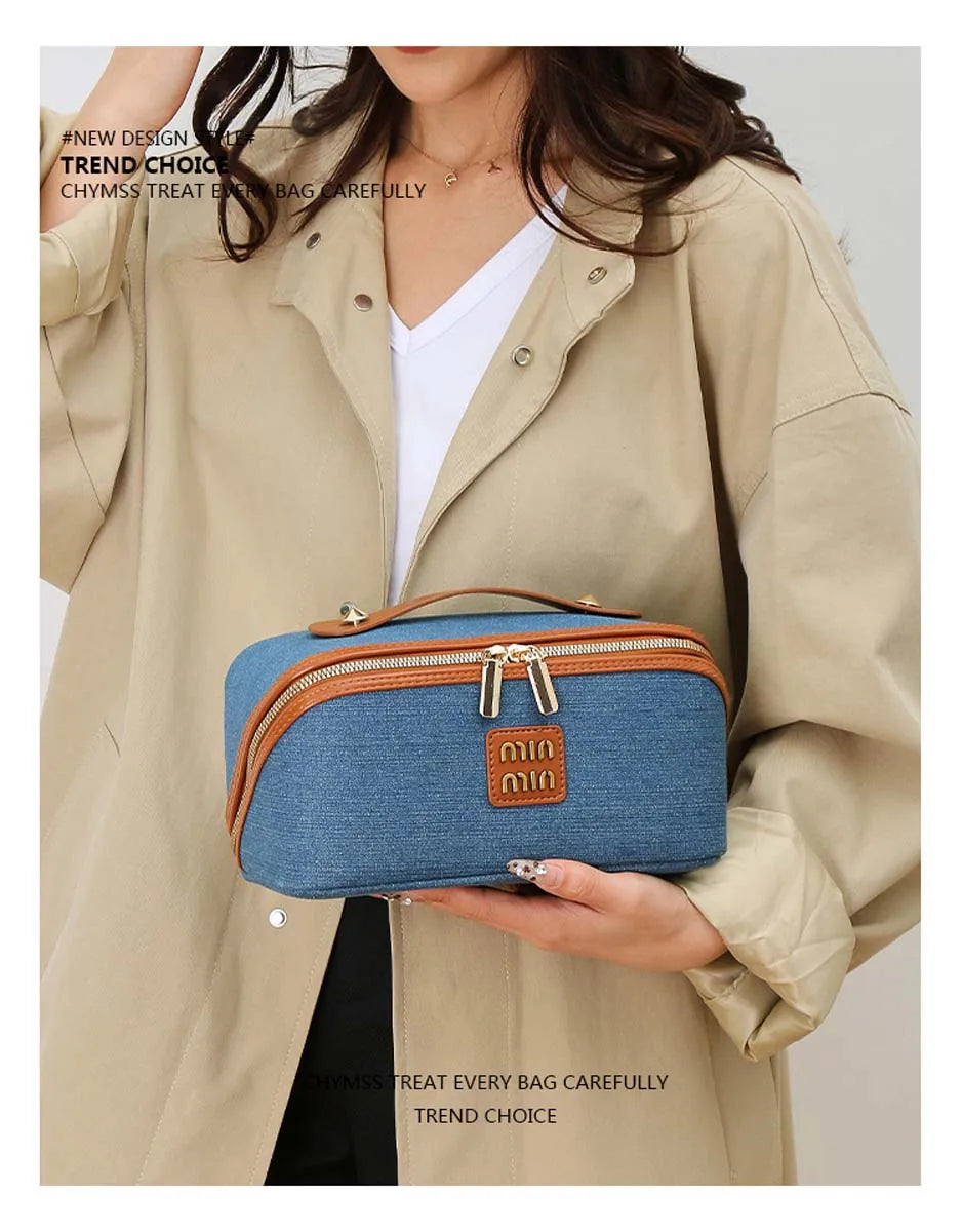 New denim organiser makeup bag for women