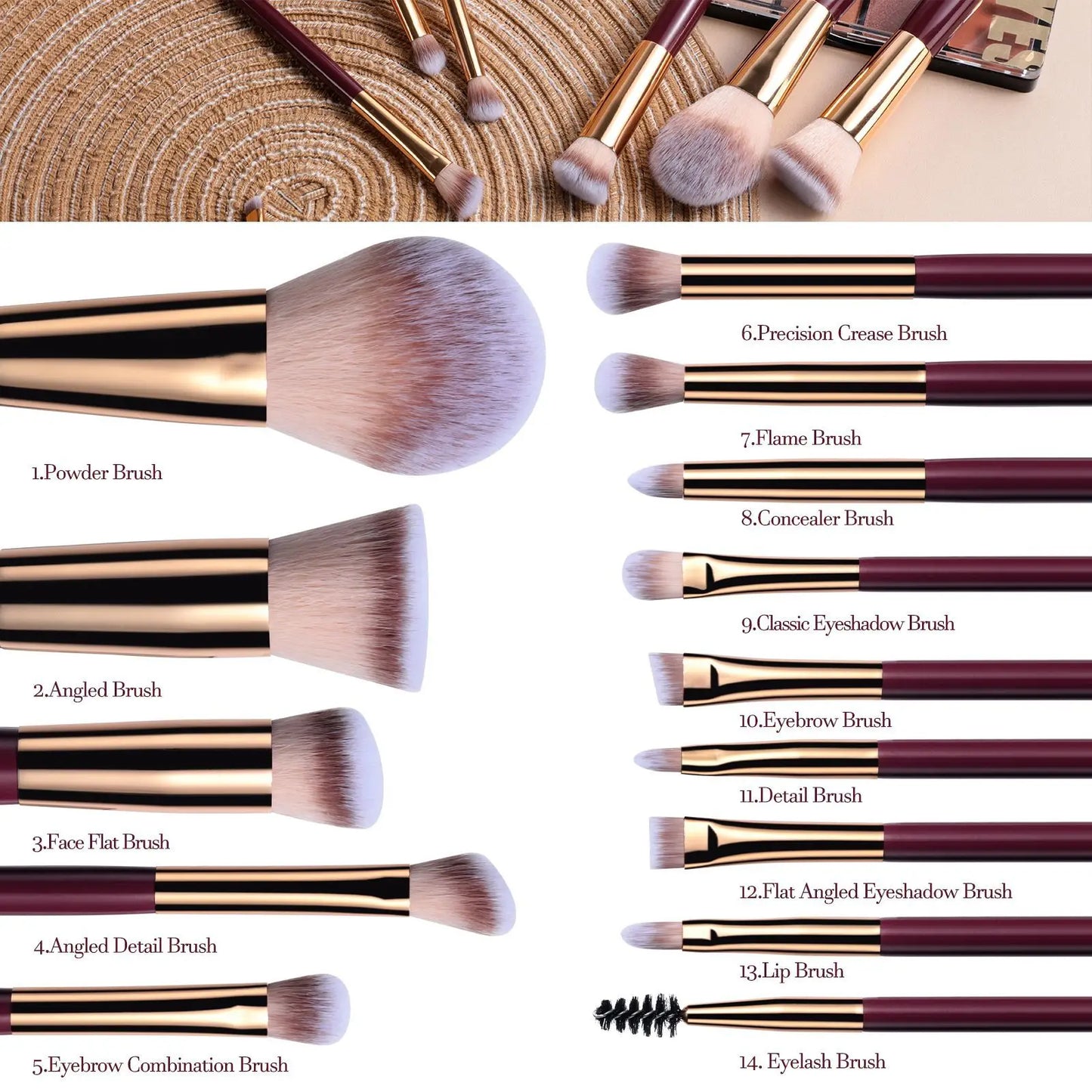 14 PCS Makeup Brush Set LED Light USB Rechargeable Makeup Brushes Kit