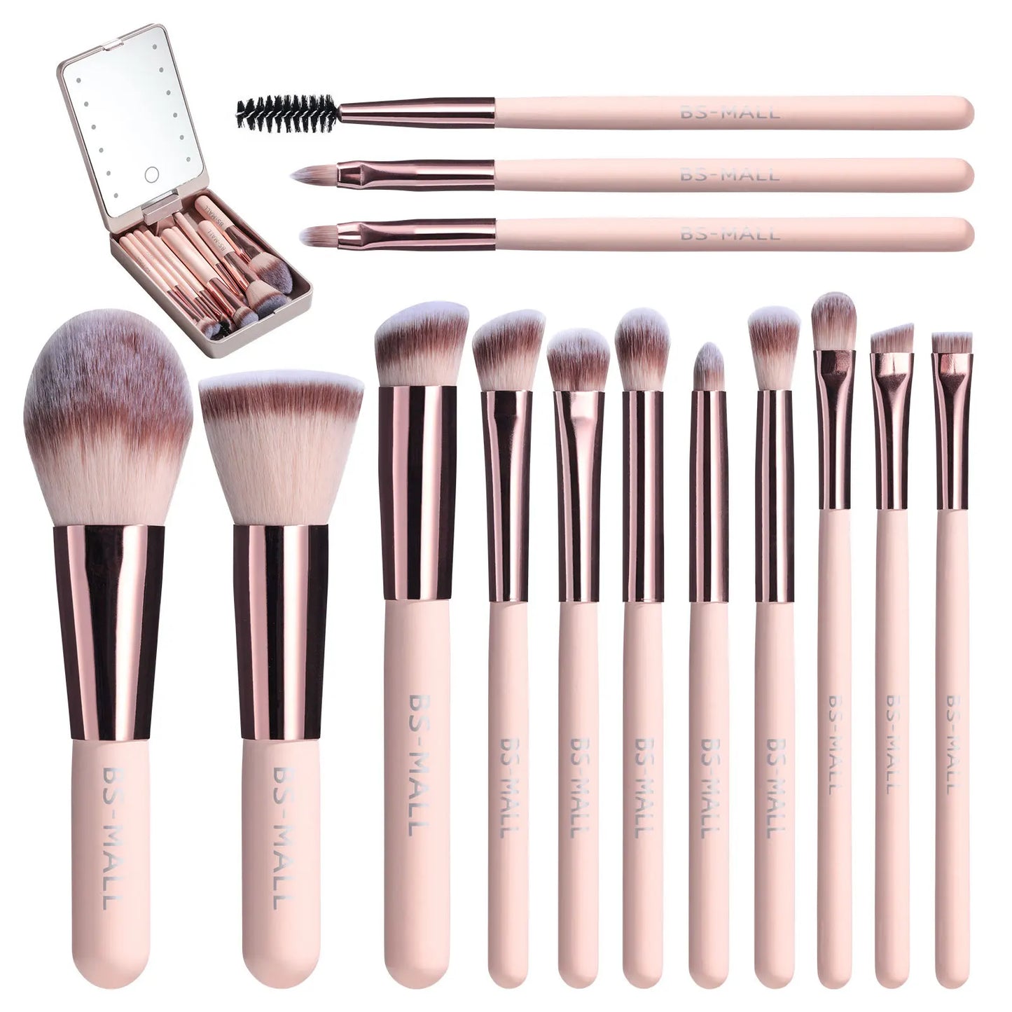 14 PCS Makeup Brush Set LED Light USB Rechargeable Makeup Brushes Kit