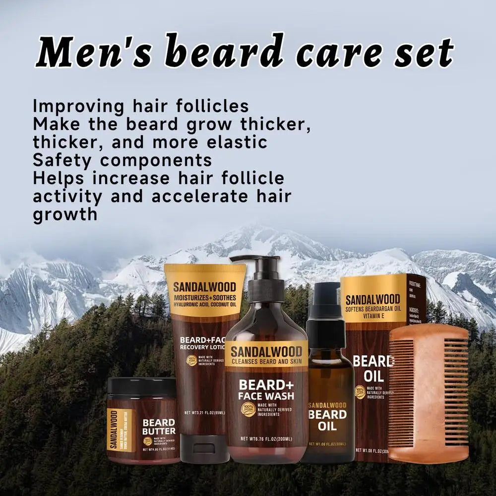 5pcs Beard Care Set Men Beard Oil Mustache Hair Growth 200ml