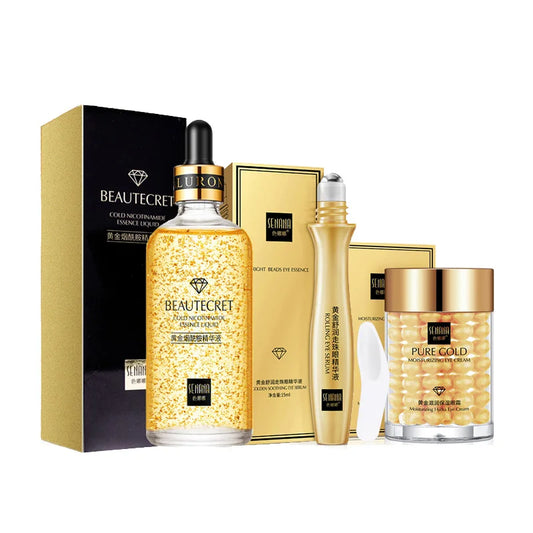 Skincare Set 24K Gold Niacinamide Face Serum Anti Ageing Skin Products Remove Dark Circles Collagen Eye Cream
