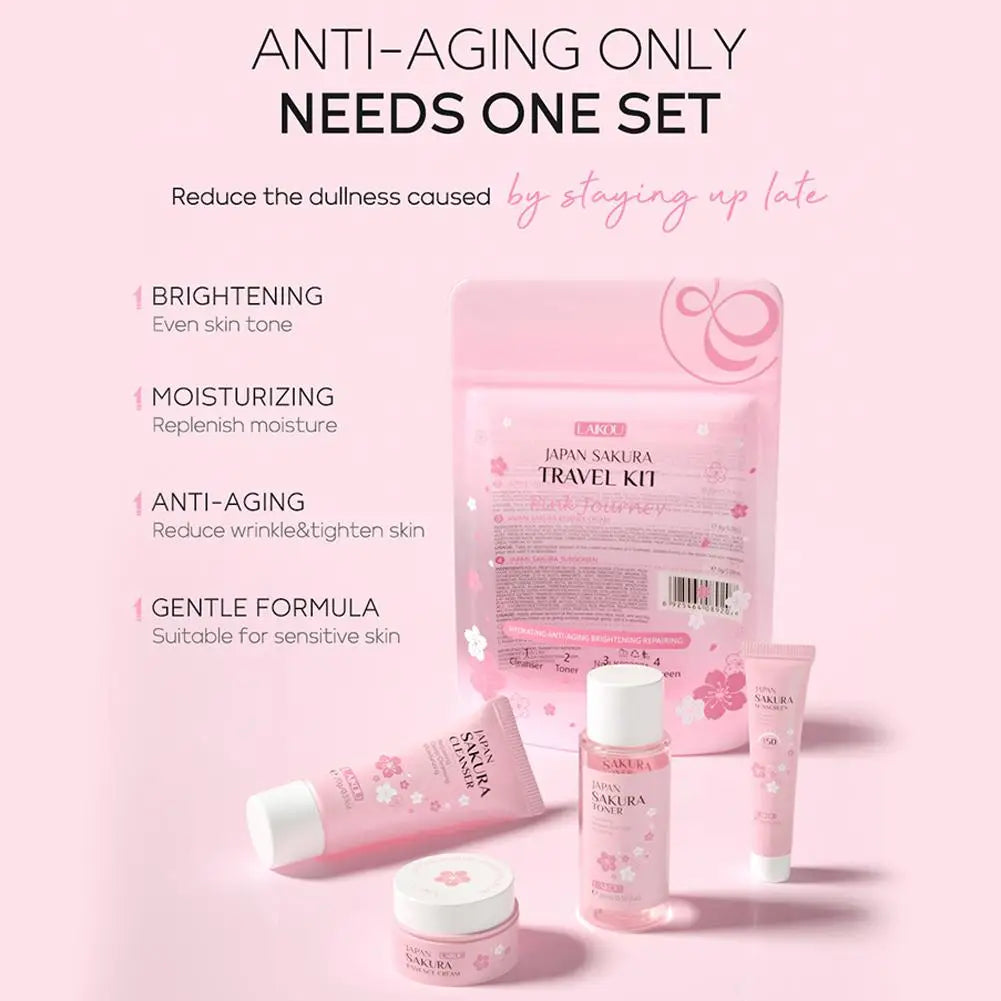 LAIKOU Sakura Skin Care Sets & Kits With Cleanser,Serum,Eye Cream, Travel Kit