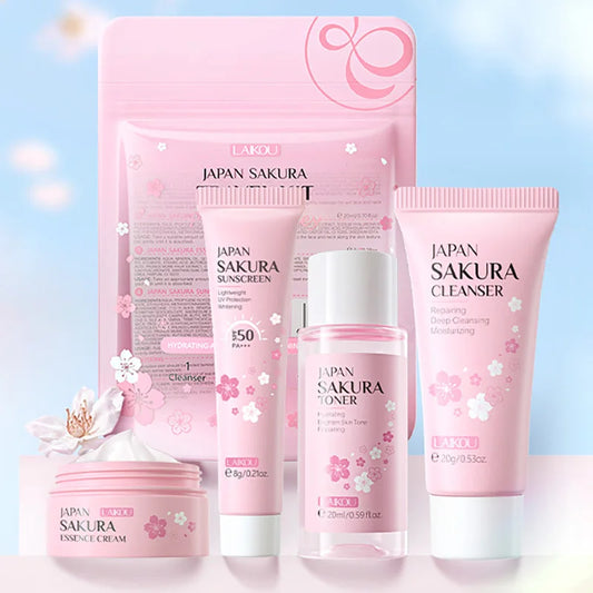 LAIKOU Sakura Skin Care Sets Facial Cleanser Face Cream Serum Toner Moisturizing Brightening Anti Wrinkles Face Care Kit