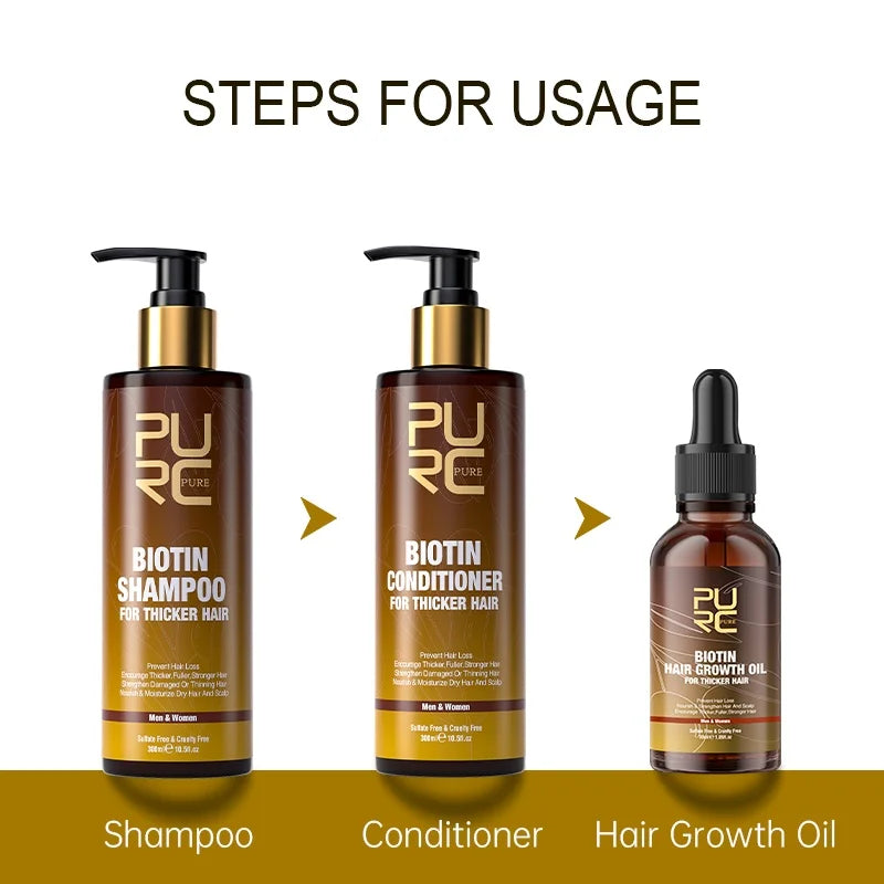 Biotin Fast Hair Growth Oil Shampoo Conditioner Set Anti Hair Loss Treatment PURC