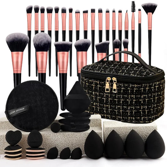 Professional Makeup Brushes Set for Foundation Eyeshadow Highlighter Blush Concealer Powder Cosmetic Tools with Sponges Kit