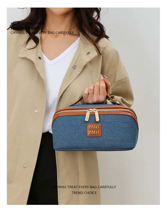 New denim organiser makeup bag for women