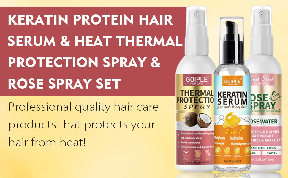 Keratin Protein Serum Heat Thermal Protection Spray Rose Water Mist Smooth & Moisturize
