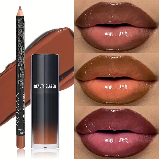 2pcs/Set Smooth Lip Liner+Lip Makeup, Long-Lasting Moisturizing Lip Makeup Lip Plump