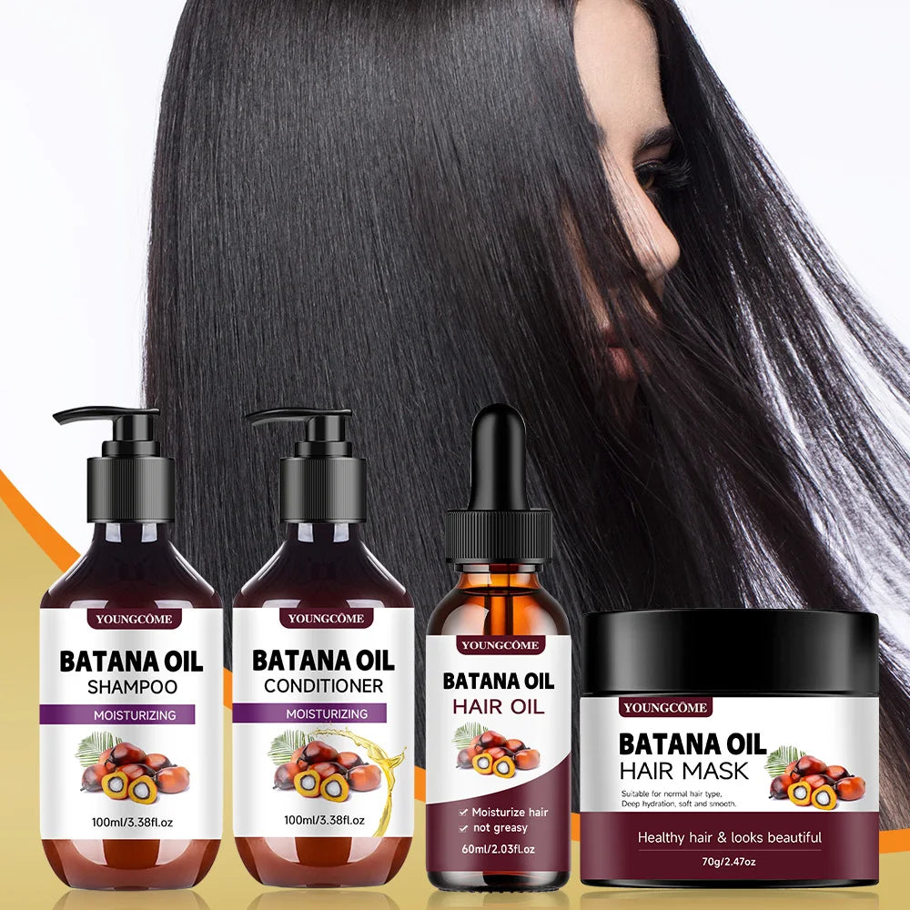 BATANA Oil Hair Care Kit - Strengthening Shampoo, Moisturizing Mask & Keratin Conditioner