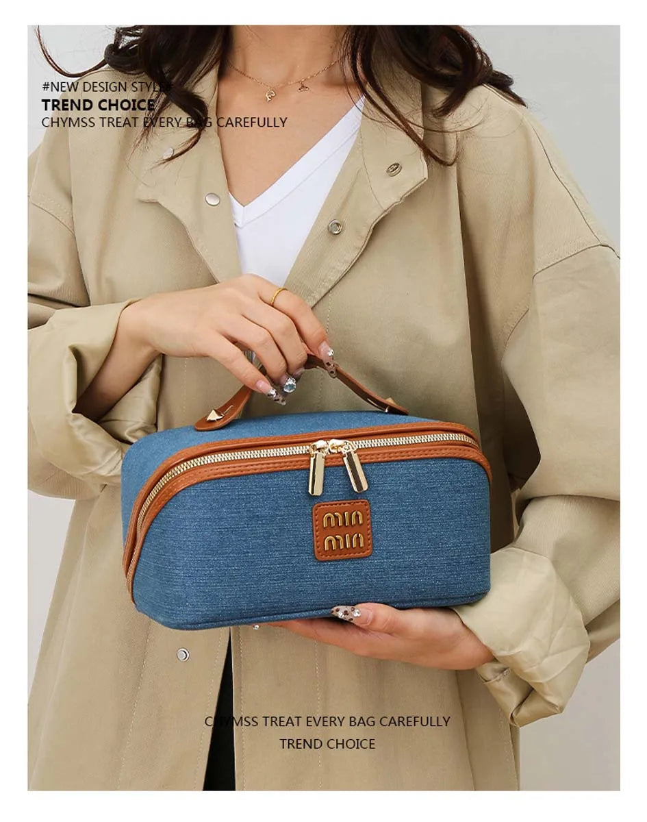 New denim organiser makeup bag for women