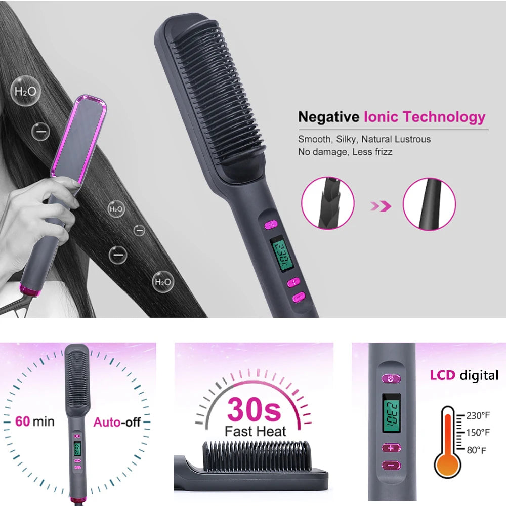 Electric Brush Straightener Multifunctional Hot Comb Negative Ion Anti-Scalding