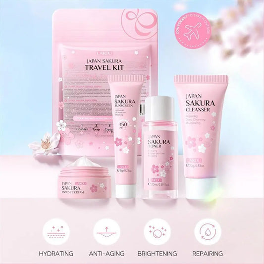 LAIKOU Sakura Skin Care Sets & Kits With Cleanser,Serum,Eye Cream, Travel Kit
