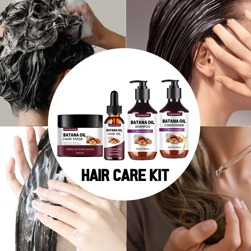 BATANA Oil Hair Care Kit - Strengthening Shampoo, Moisturizing Mask & Keratin Conditioner