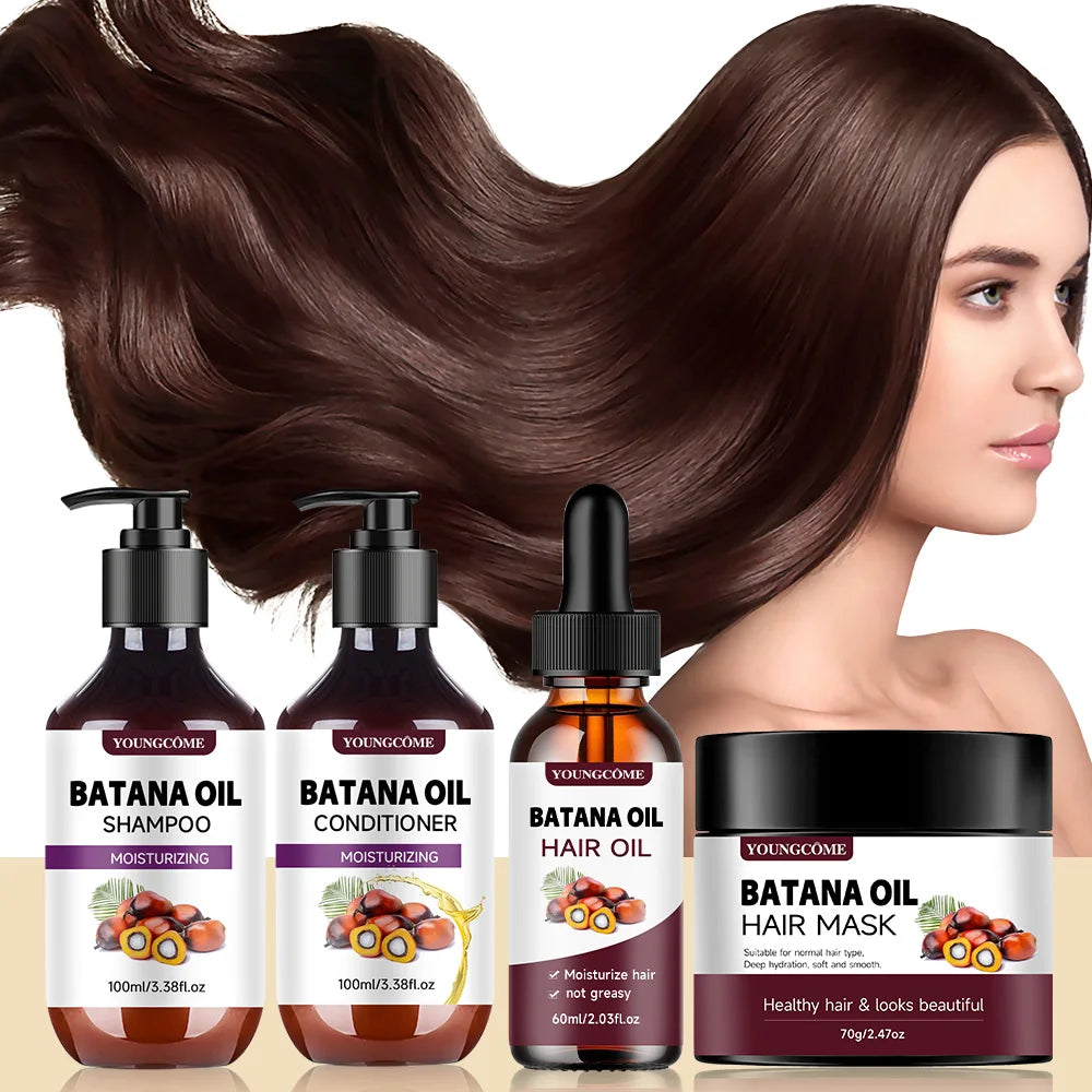 BATANA Oil Hair Care Kit - Strengthening Shampoo, Moisturizing Mask & Keratin Conditioner