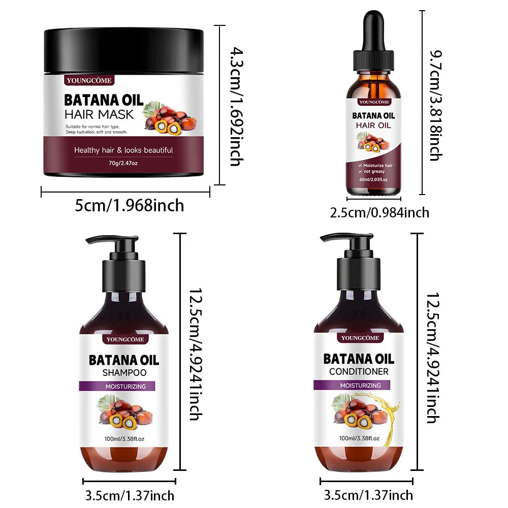 BATANA Oil Hair Care Kit - Strengthening Shampoo, Moisturizing Mask & Keratin Conditioner