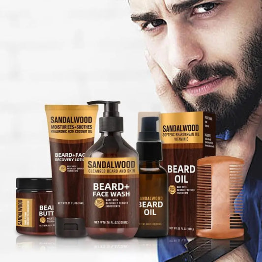 5pcs Beard Care Set Men Beard Oil Mustache Hair Growth 200ml