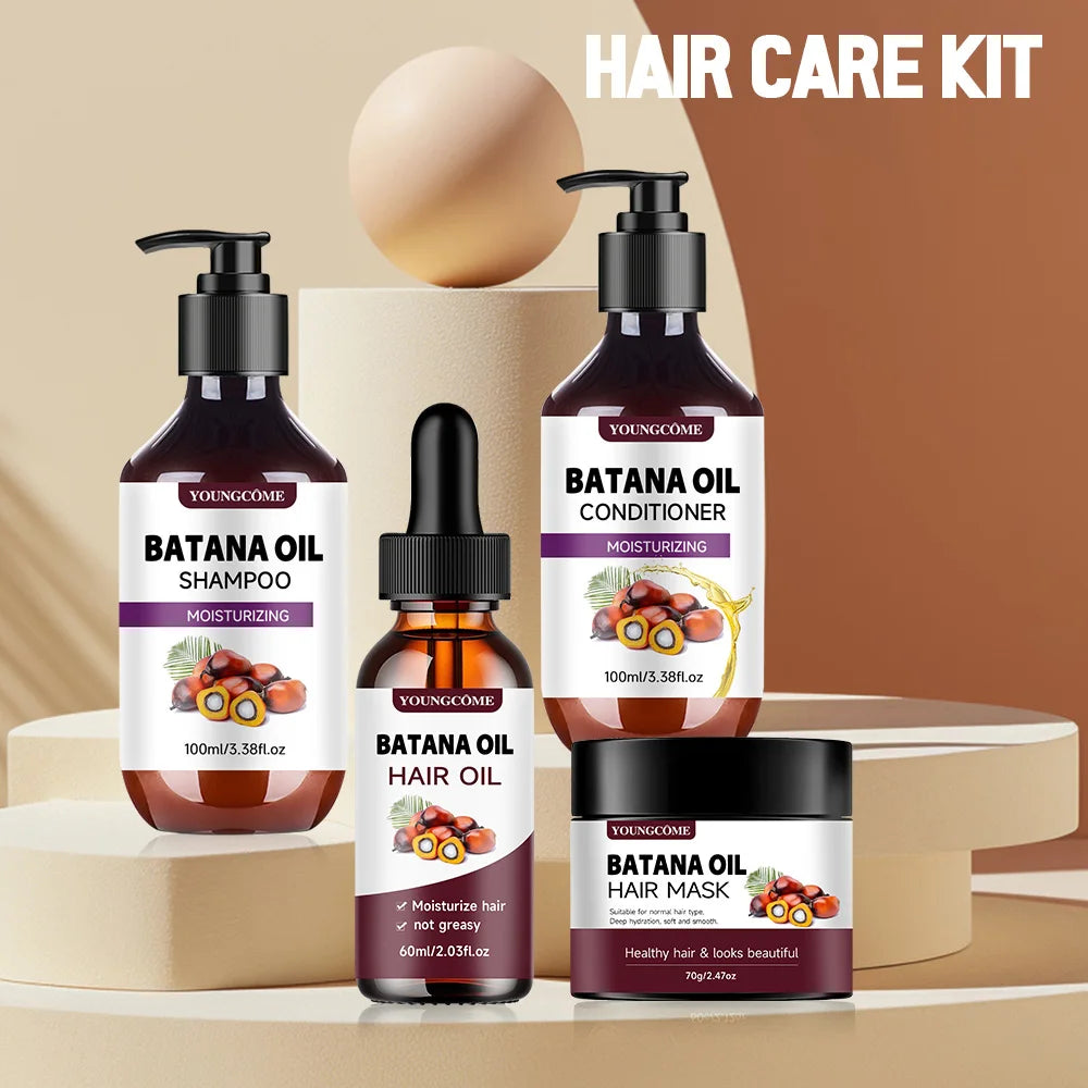 BATANA Oil Hair Care Kit - Strengthening Shampoo, Moisturizing Mask & Keratin Conditioner