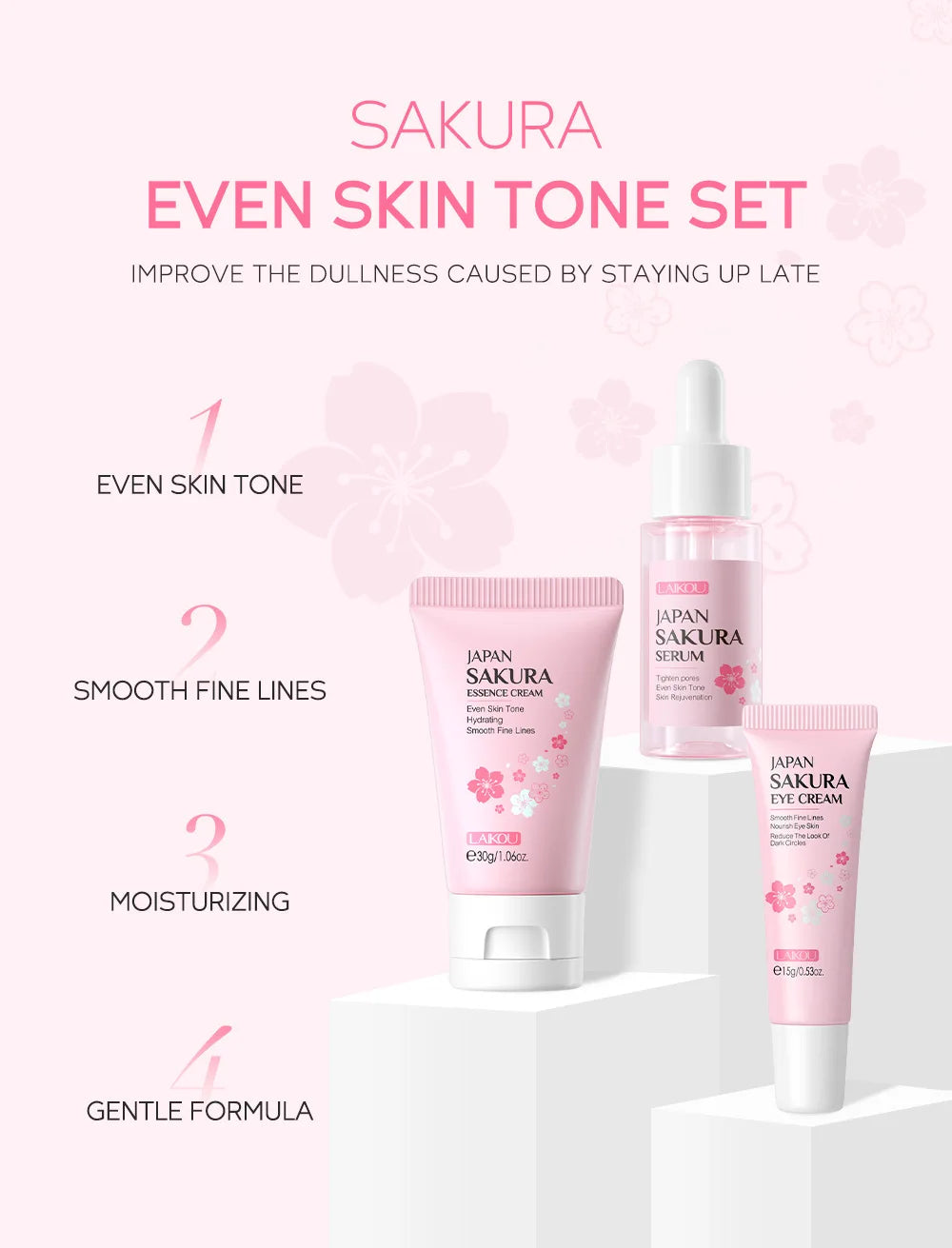 LAIKOU Sakura Skin Care Sets Facial Cleanser Face Cream Serum Toner Moisturizing Brightening Anti Wrinkles Face Care Kit