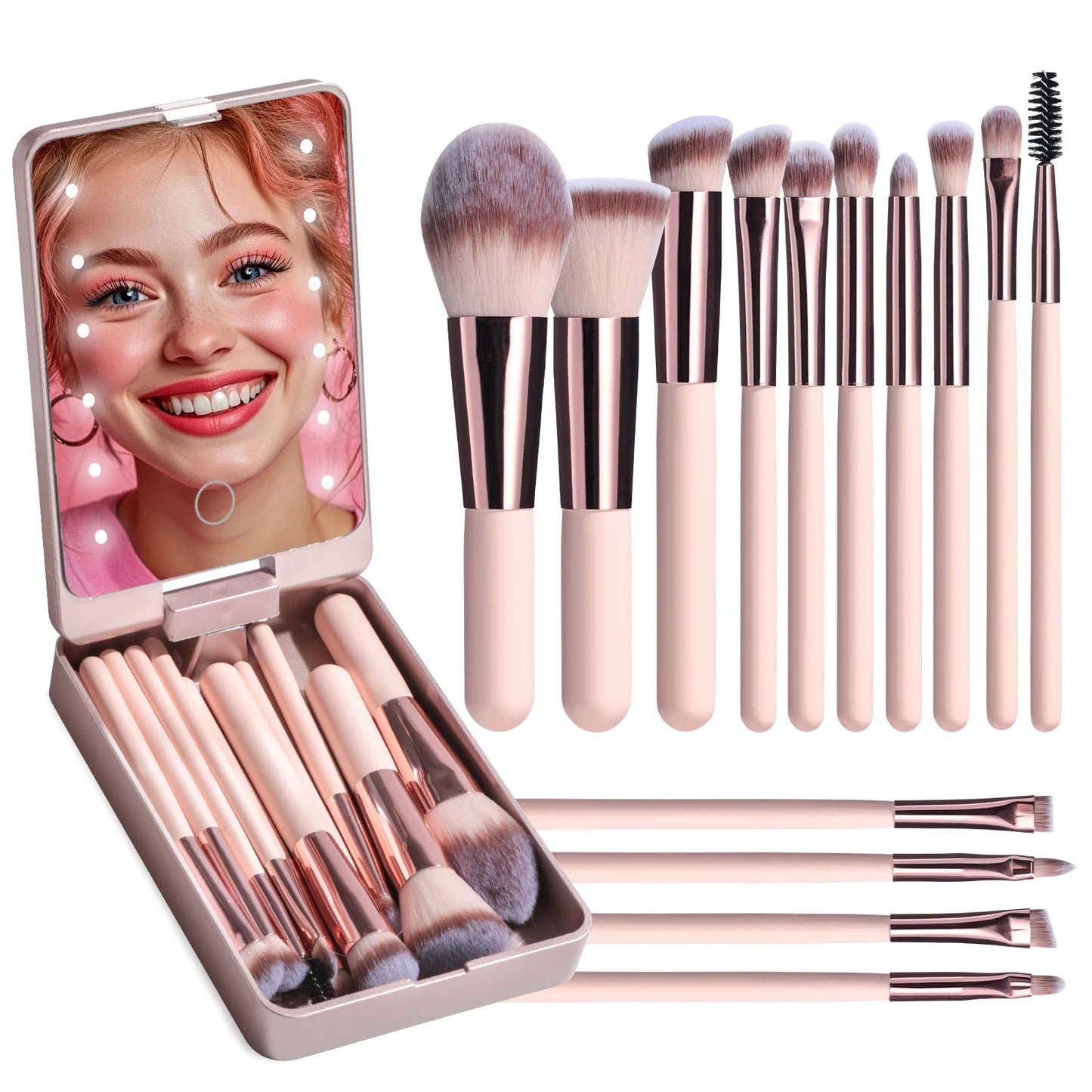 14 PCS Makeup Brush Set LED Light USB Rechargeable Makeup Brushes Kit