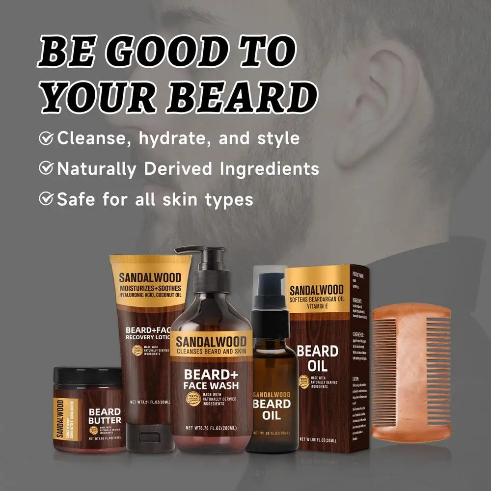 5pcs Beard Care Set Men Beard Oil Mustache Hair Growth 200ml