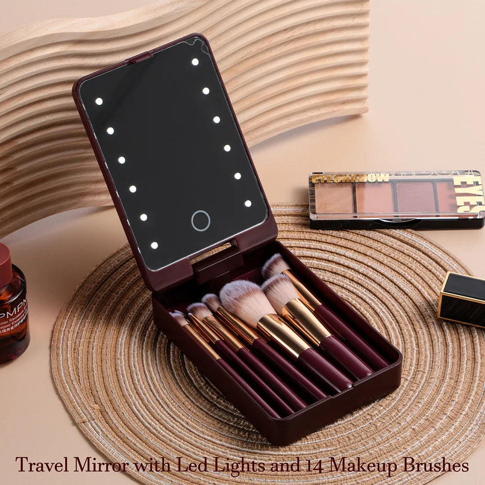 14 PCS Makeup Brush Set LED Light USB Rechargeable Makeup Brushes Kit