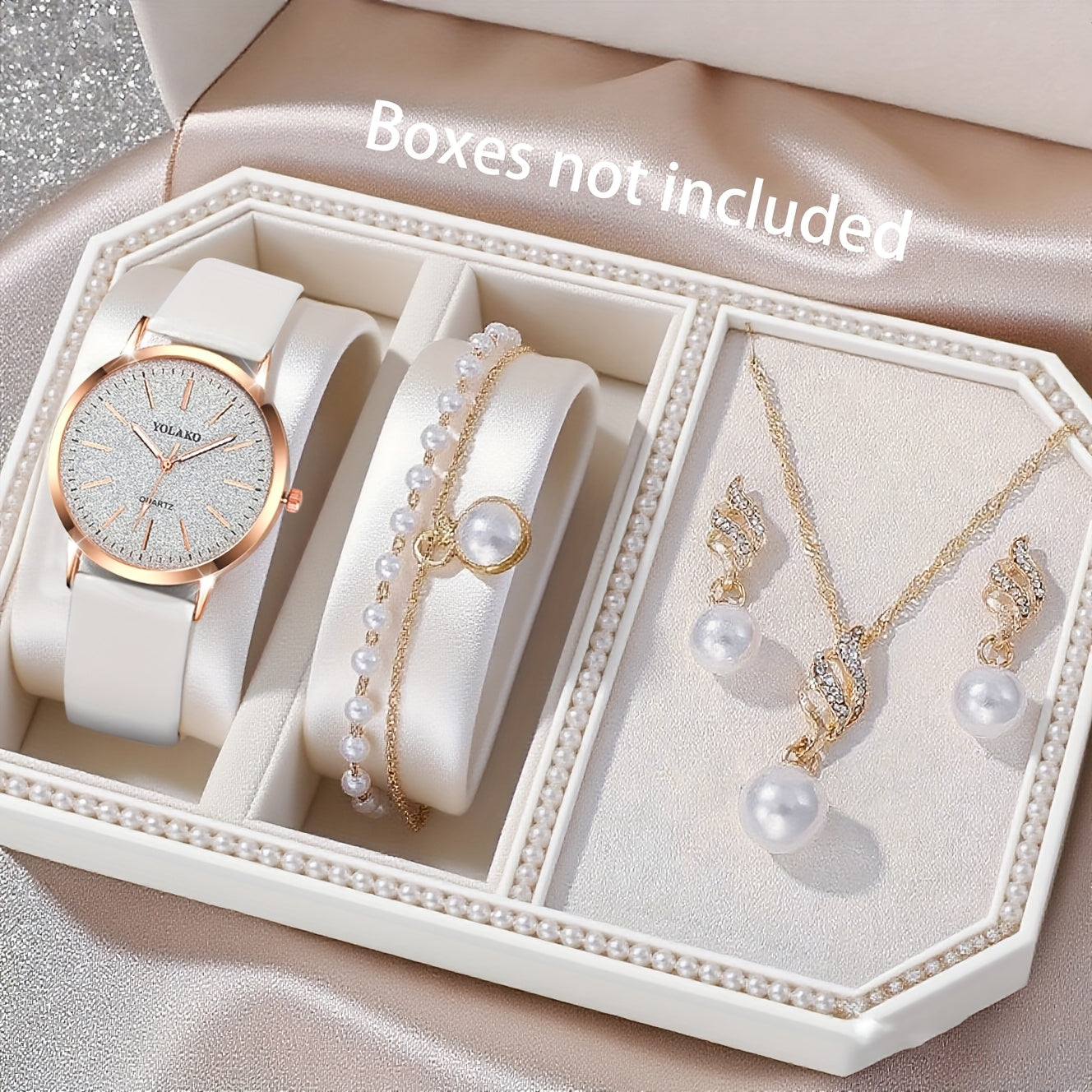 SHAARMS 5pcs Women's & Jewelry Watch & Bracelet Set - Elegant PU Strap Quartz Watch with Bracelets
