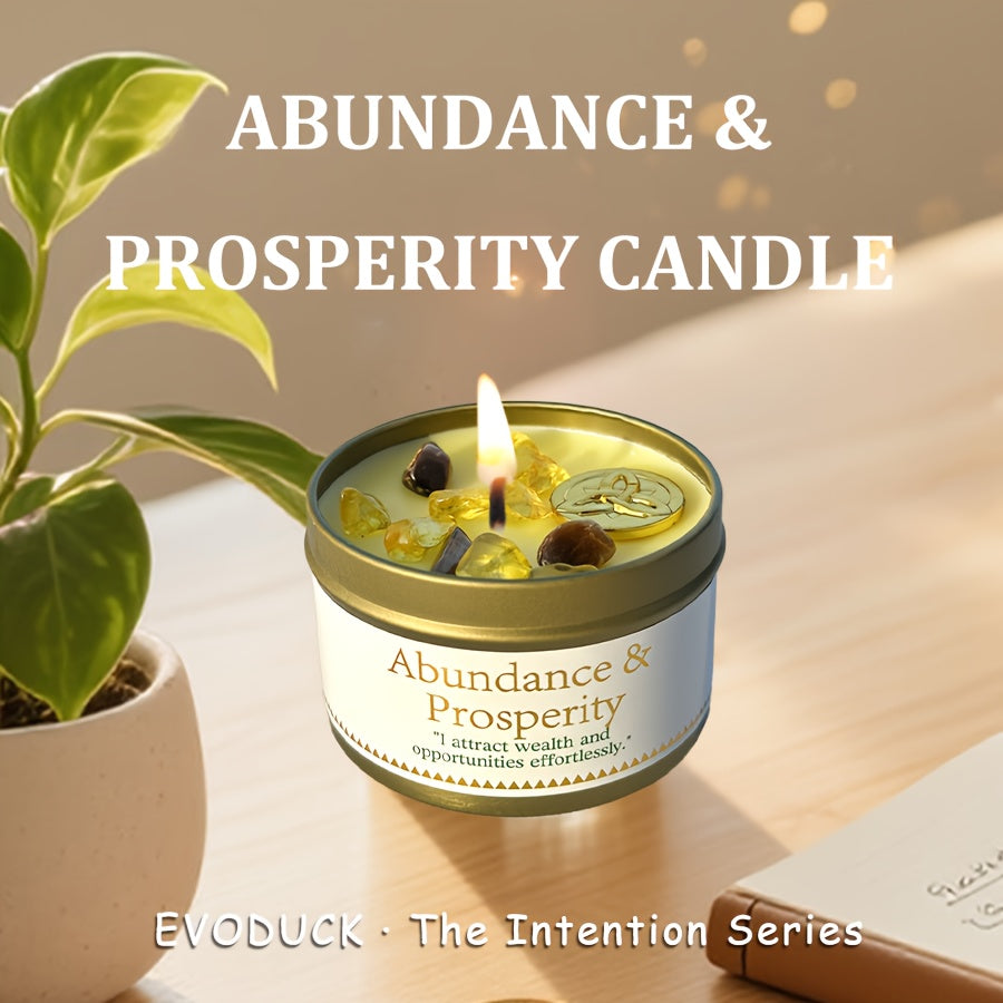EVODUCK Law of Attraction Abundance Manifestation Candle | Patchouli & Cinnamon 3oz Scented Soy Wax Candle with Yellow & Golden Crystal | for Focus, Meditation, Yoga & Reading