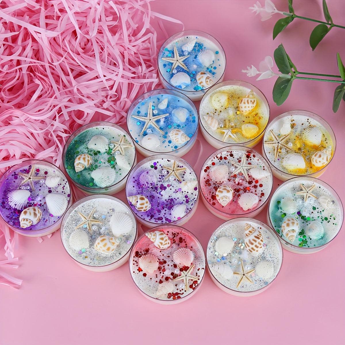 6pcs/Gift Box New Shell Theme Aromatherapy Candles with Pearl Sequin Decoration