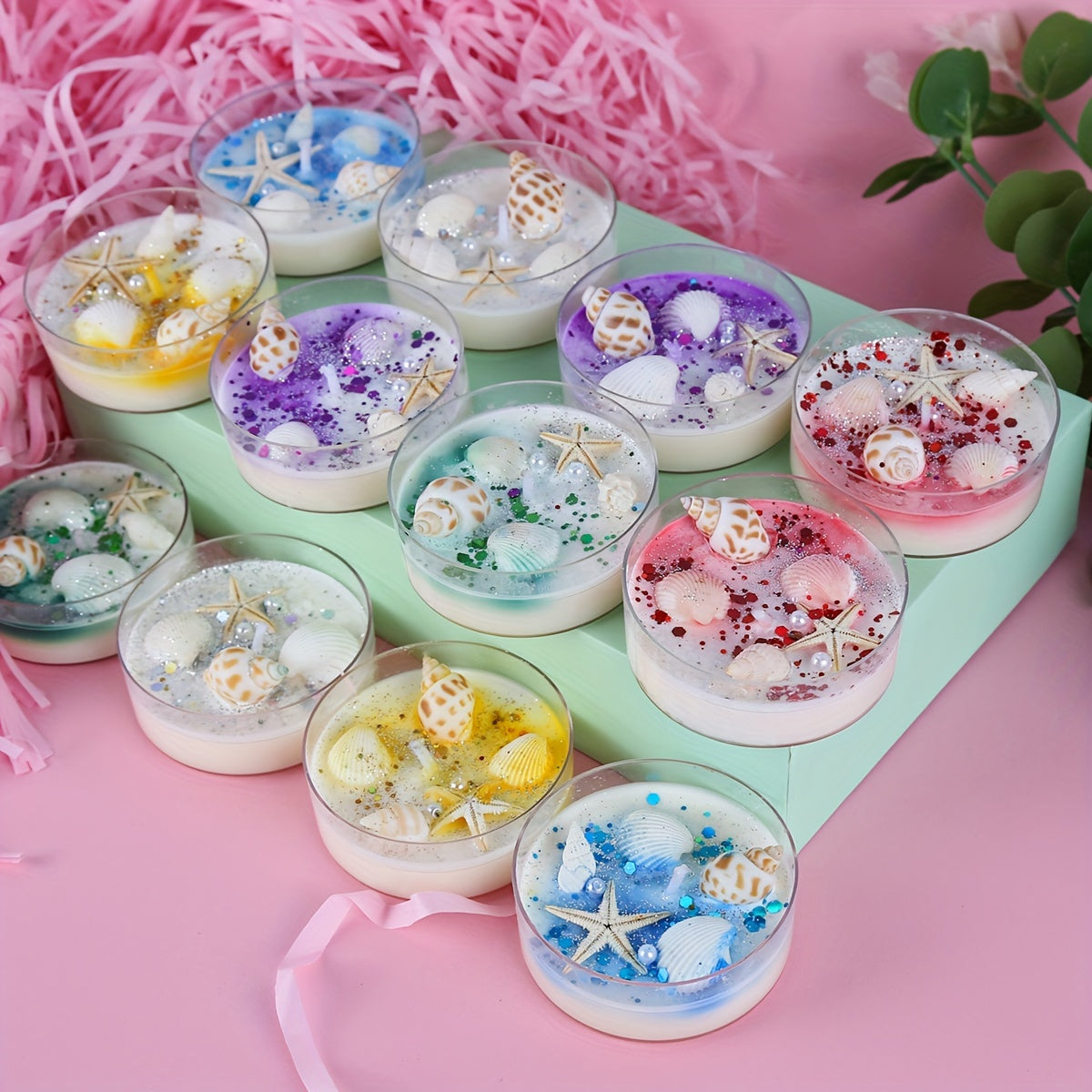 6pcs/Gift Box New Shell Theme Aromatherapy Candles with Pearl Sequin Decoration