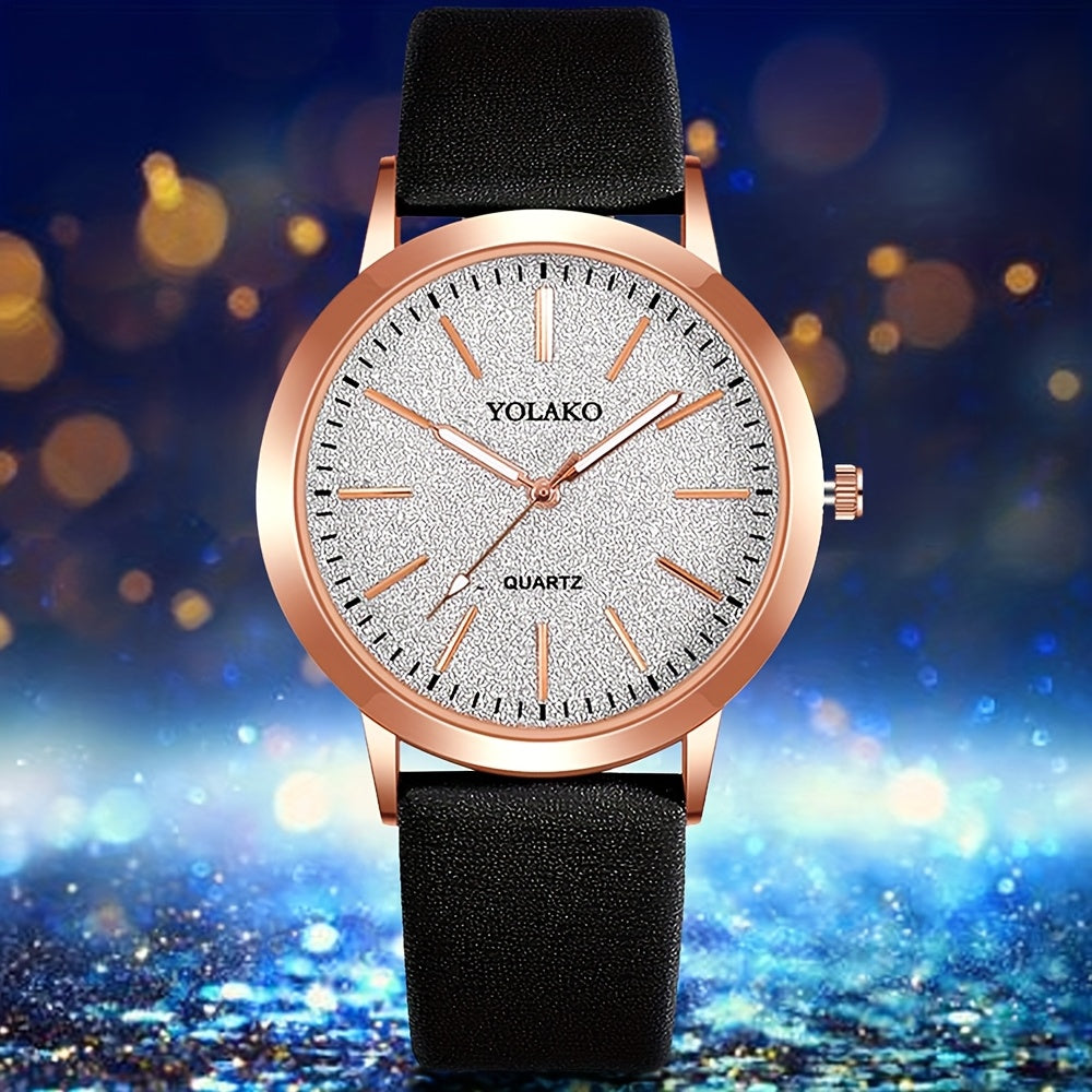 SHAARMS 5pcs Women's & Jewelry Watch & Bracelet Set - Elegant PU Strap Quartz Watch with Bracelets