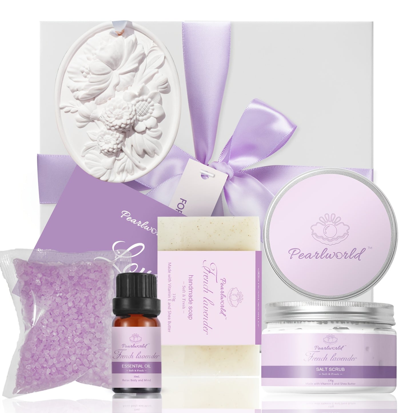 Lavender SPA Gift Box - 8pcs Luxury Bath Set, Natural Handmade