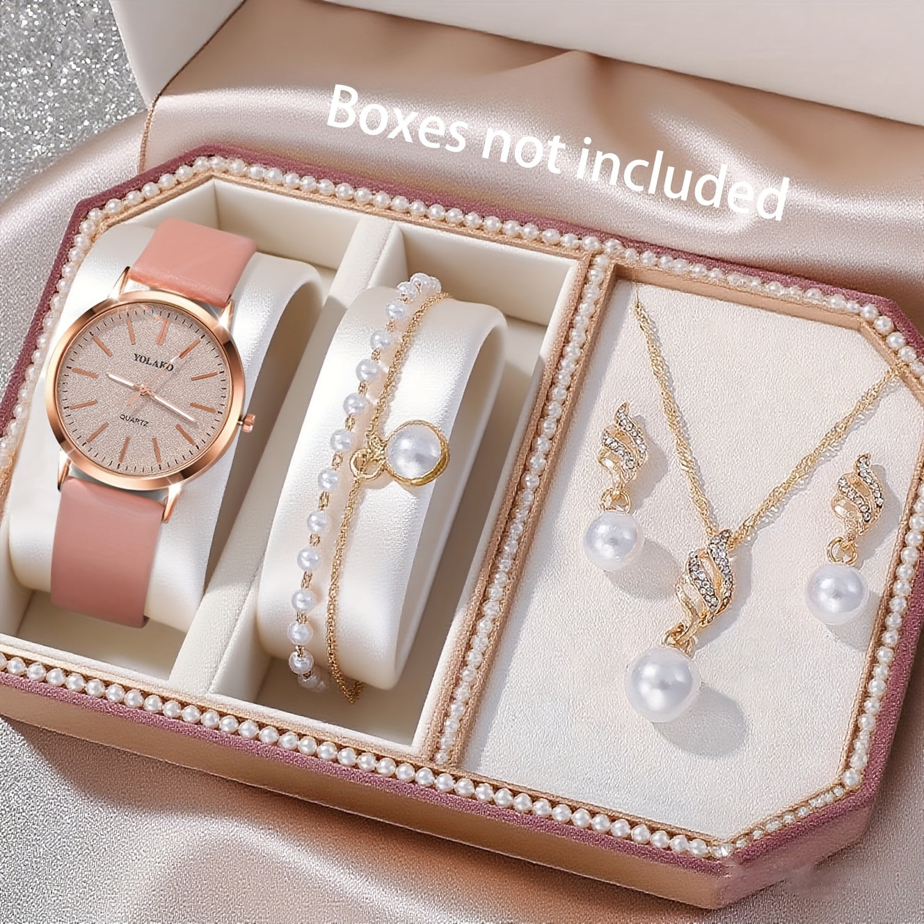 SHAARMS 5pcs Women's & Jewelry Watch & Bracelet Set - Elegant PU Strap Quartz Watch with Bracelets